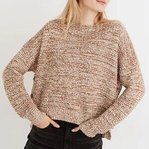 Madewell Women's Size XL Marled Brown Knit Boatneck Side-Button Boxy Sweater